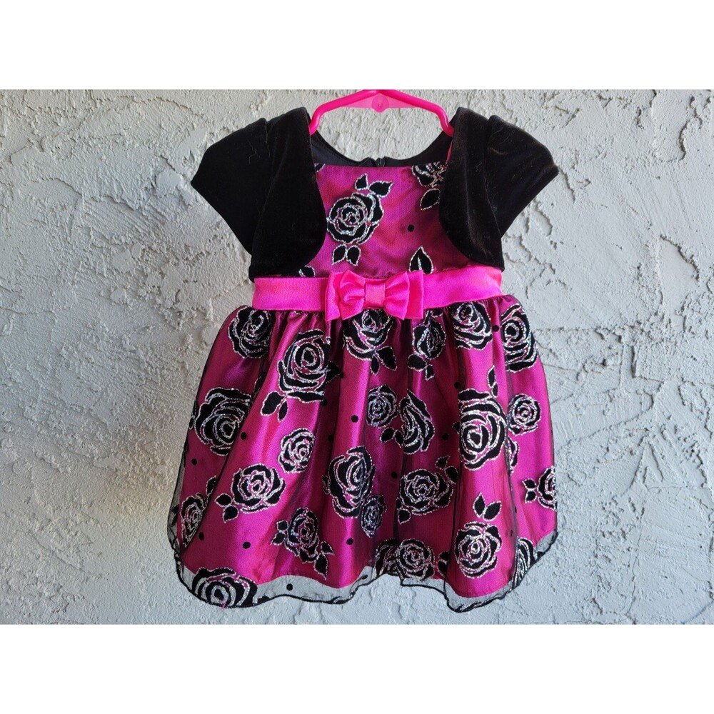 Formal Pink and Black Dress Little Baby Girl  Size 18 Months